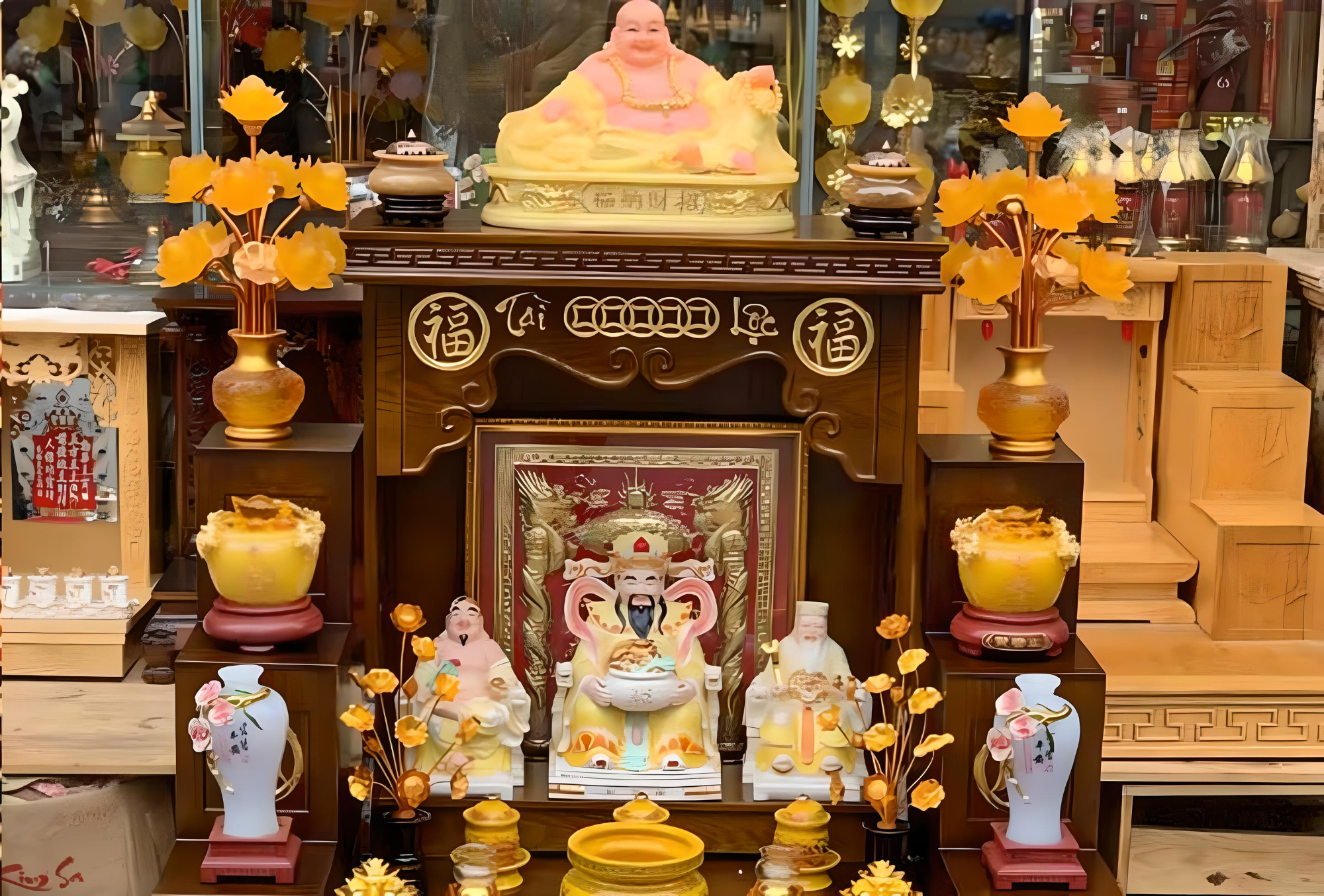 Cách đặt Phật di lặc trên bàn thờ thần tài