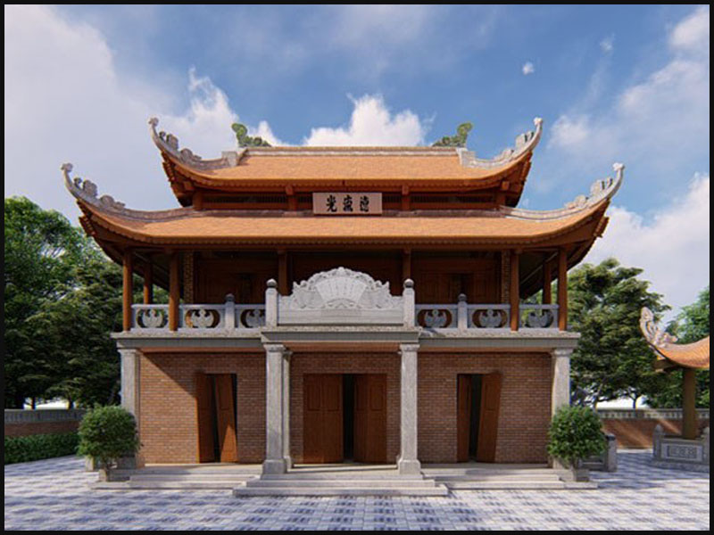 Nhà thờ họ 2 tầng 2 mái được thiết kế kết hợp hiện đại và truyền thống đăng đối